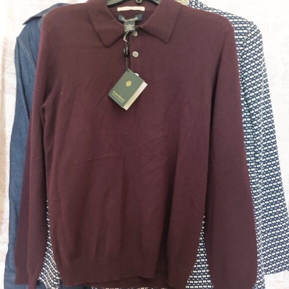Men's Wine Burgundy Cashmere Classic Polo Sweater - Picture 5 of 5